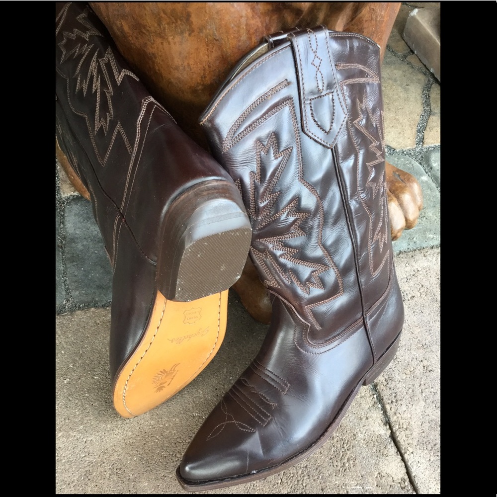 Vintage SEYCHELLES Western Boots Leather Cowgirl Teak Brown 7M